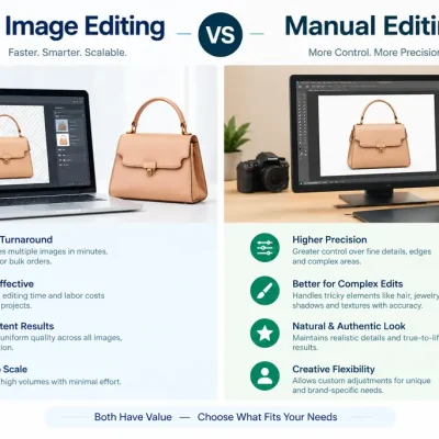 AI Image Editing vs Manual Editing comparison for professional photo retouching